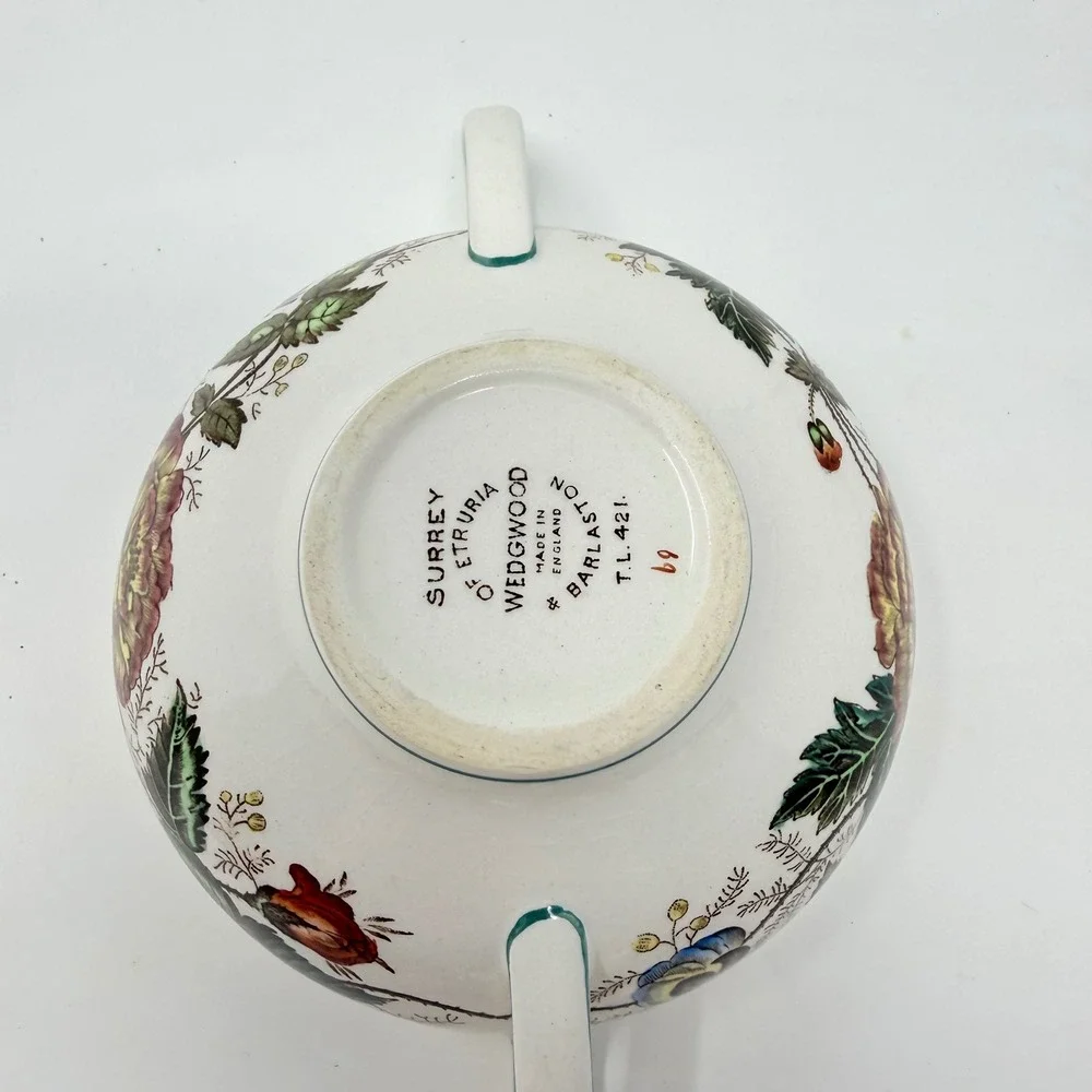 Wedgwood Surrey of Etruria Barlaston Double Handled Soup Bowl Floral Creamware